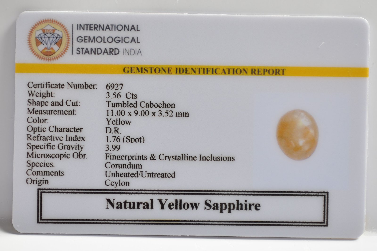 NYSP8601 2 1 YELLOW SAPPHIRE 3.56 Ct.