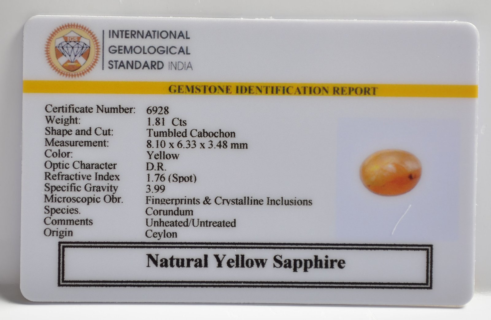 YELLOW SAPPHIRE 1.81 Ct. 3 NYSP8602 2 1 YELLOW SAPPHIRE 1.81 Ct.