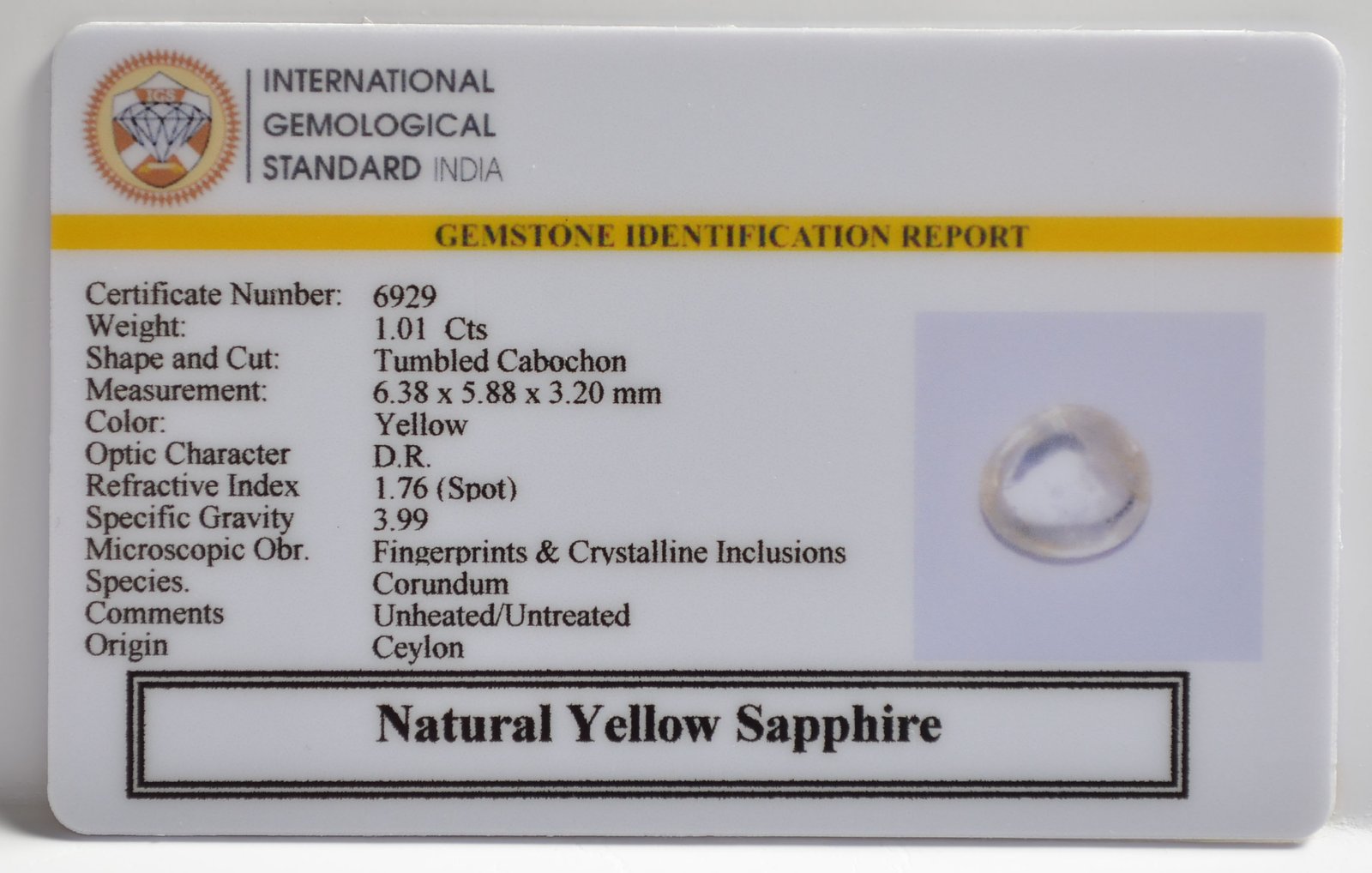 YELLOW SAPPHIRE 1.01 Ct. 3 NYSP8603 2 1 YELLOW SAPPHIRE 1.01 Ct.