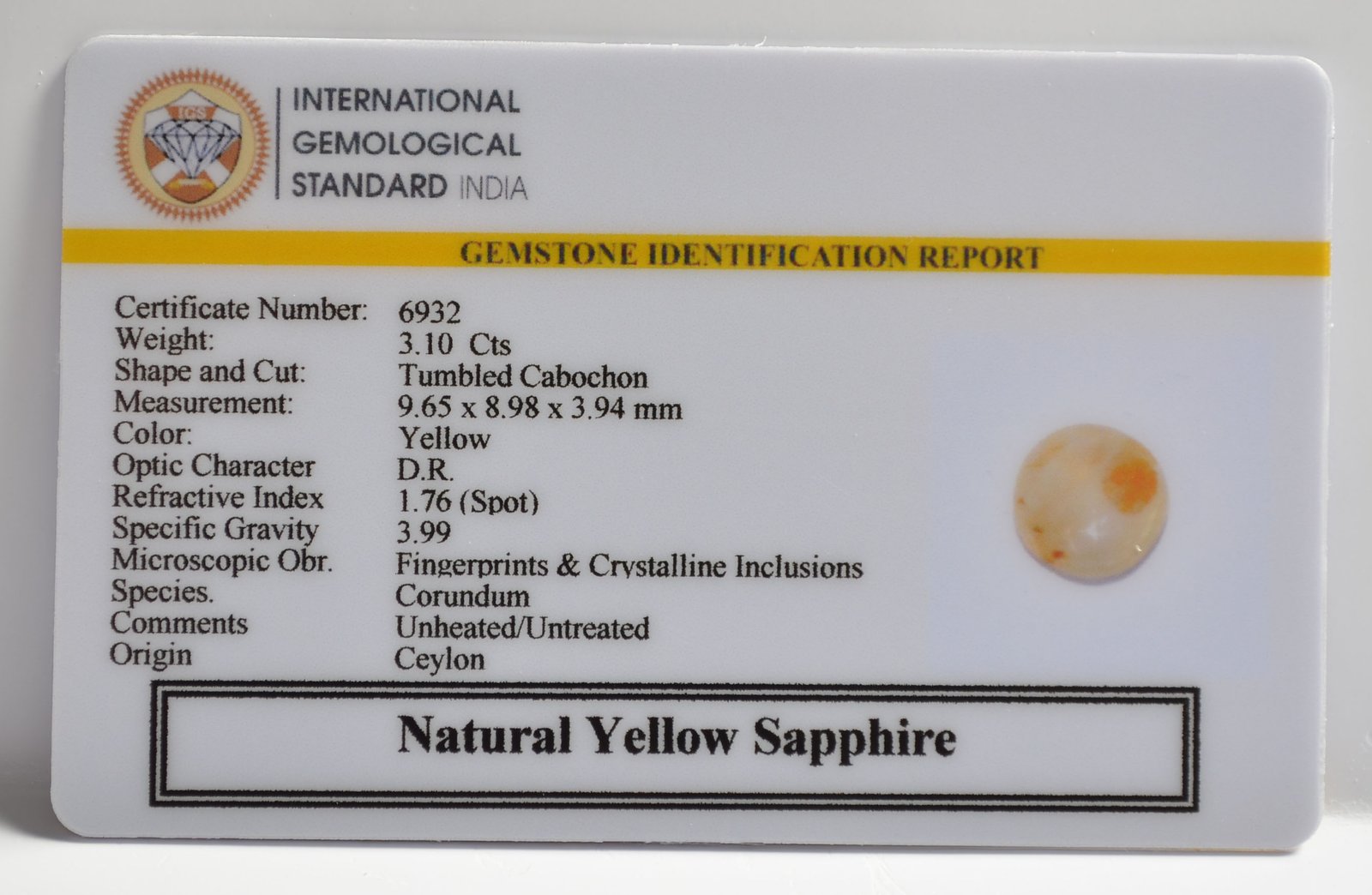 YELLOW SAPPHIRE 3.1 Ct. 3 NYSP8606 2 1 YELLOW SAPPHIRE 3.1 Ct.