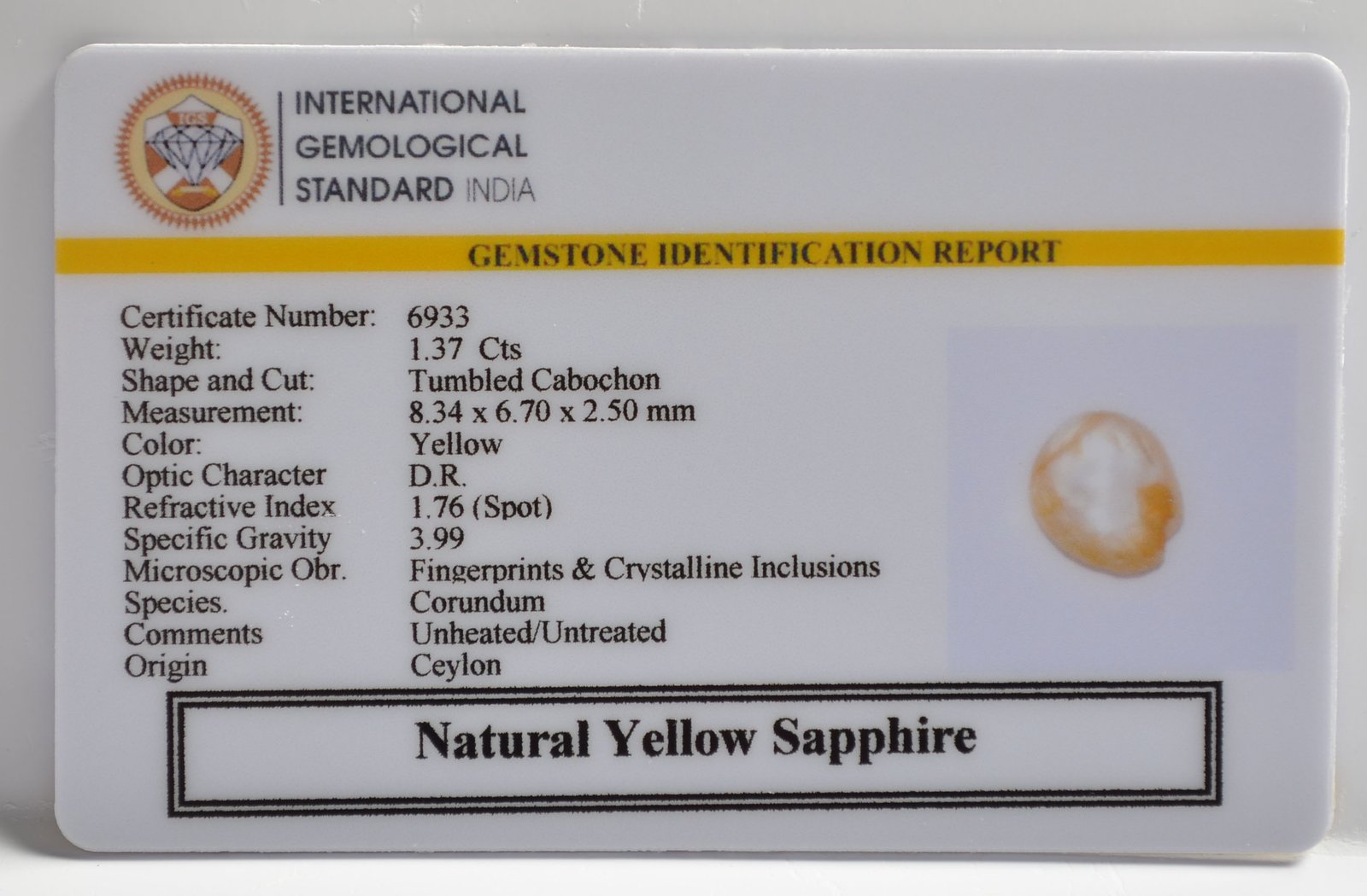 NYSP8607 2 1 YELLOW SAPPHIRE 1.37 Ct.