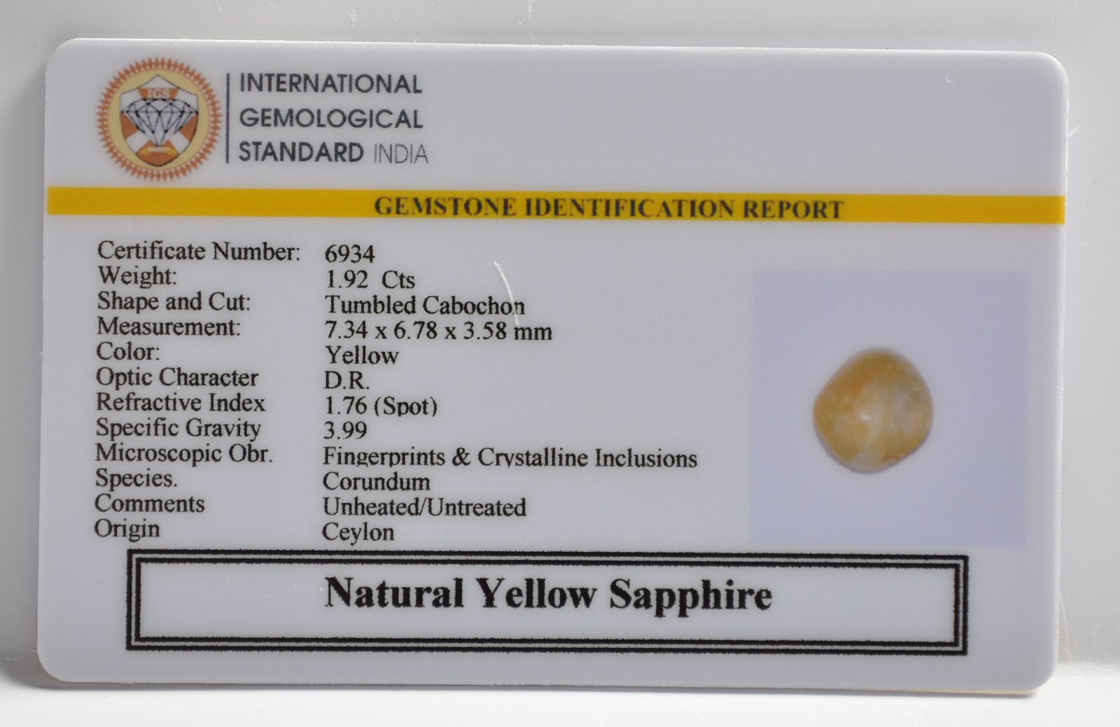 YELLOW SAPPHIRE 1.92 Ct. 3 NYSP8608 2 1 YELLOW SAPPHIRE 1.92 Ct.