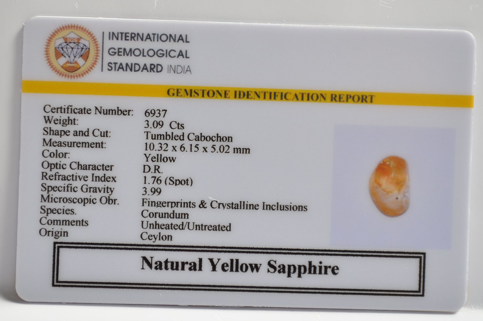 NYSP8611 2 1 YELLOW SAPPHIRE 3.09 Ct.