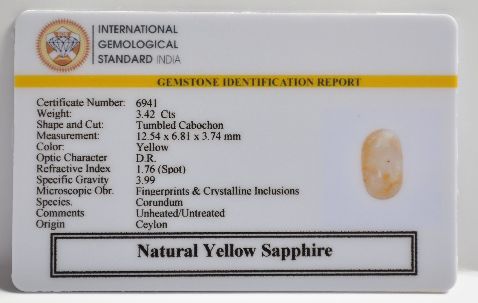 YELLOW SAPPHIRE 3.42 Ct. 3 NYSP8615 2 1 YELLOW SAPPHIRE 3.42 Ct.