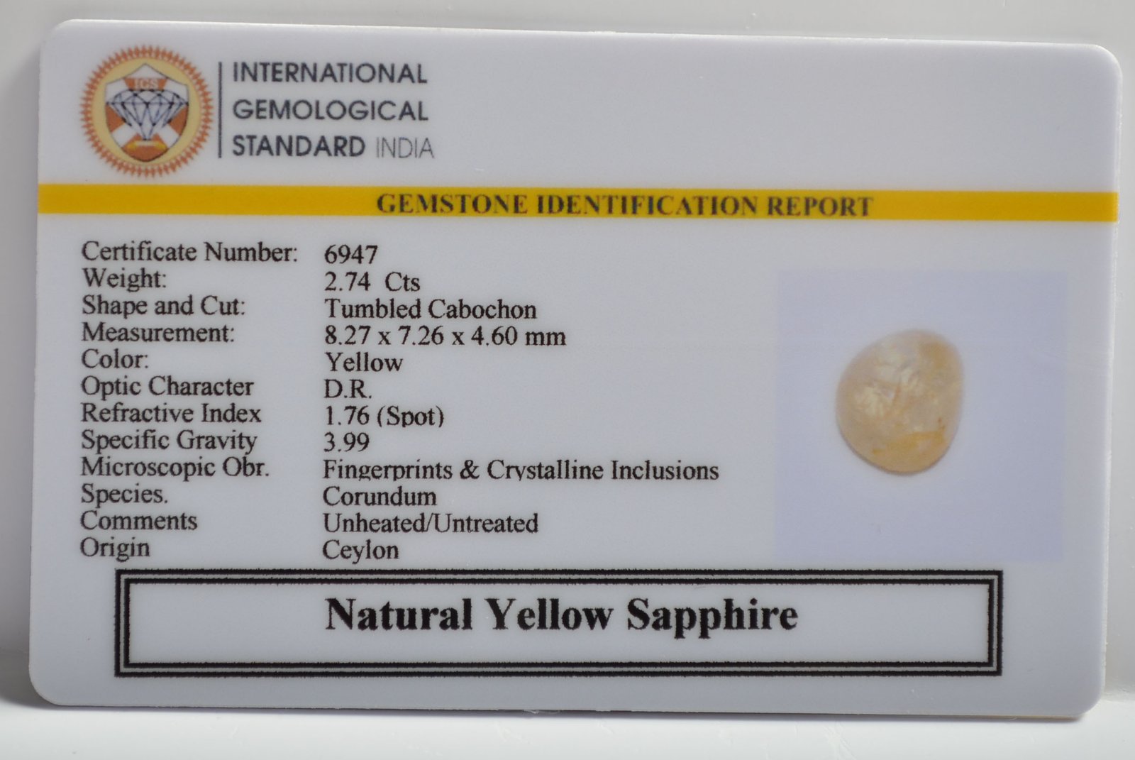 YELLOW SAPPHIRE 2.74 Ct. 3 NYSP8621 2 1 YELLOW SAPPHIRE 2.74 Ct.