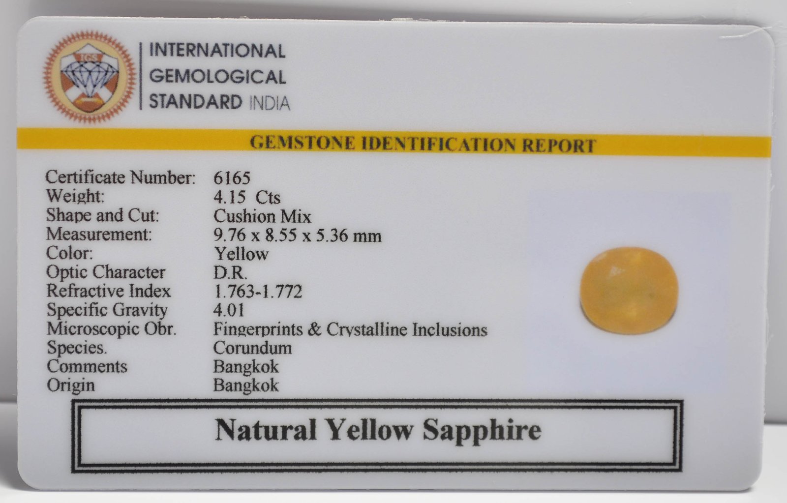 YELLOW SAPPHIRE 4.15 Ct. 3 NYSPG7995 2 1 YELLOW SAPPHIRE 4.15 Ct.