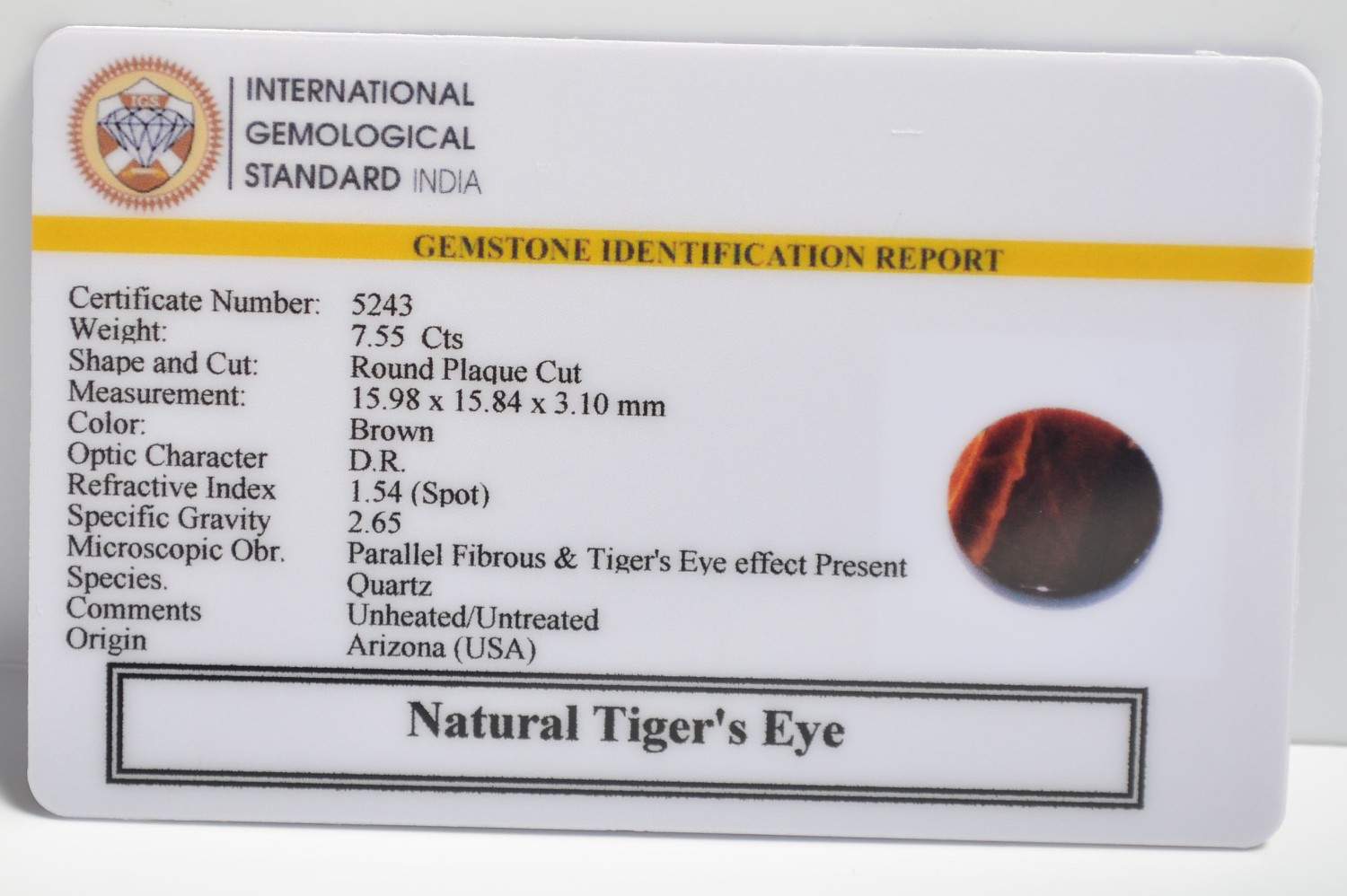 TGR191 2 2 TIGER'S EYE 7.55 Ct.