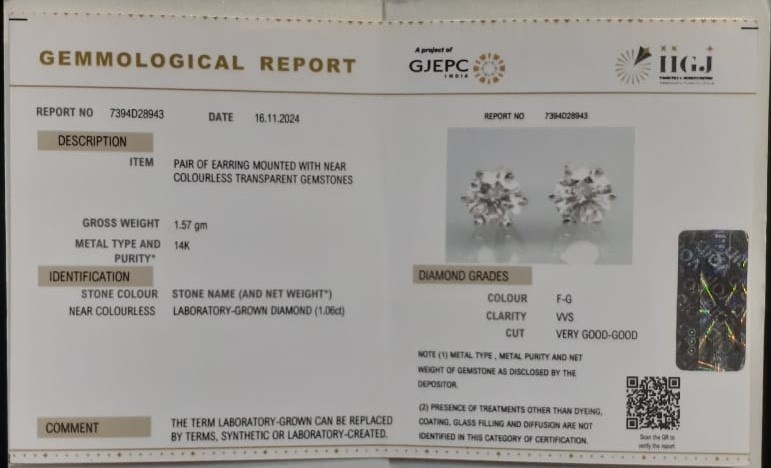 CVJT02 2 CVD EARRING 1.06 Ct.