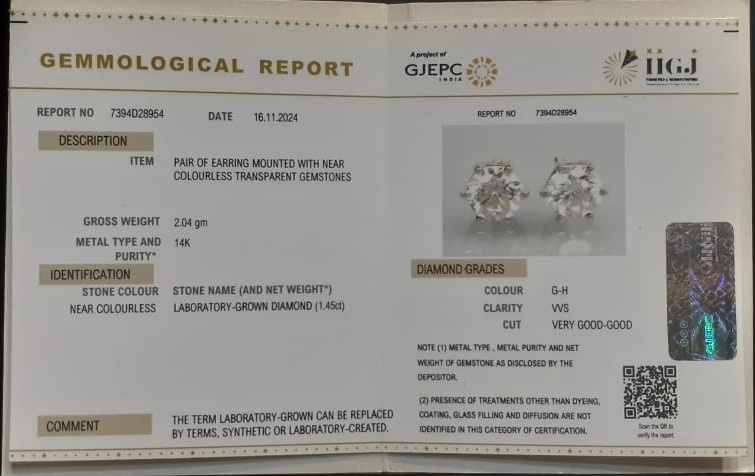 CVD EARRING 1.45 Ct. 3 CVJT04 2 CVD EARRING 1.45 Ct.