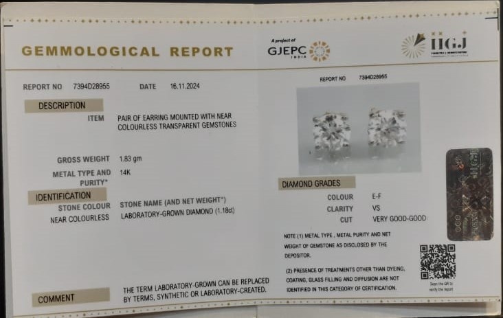 CVD EARRING 1.18 Ct. 3 CVJT05 2 CVD EARRING 1.18 Ct.