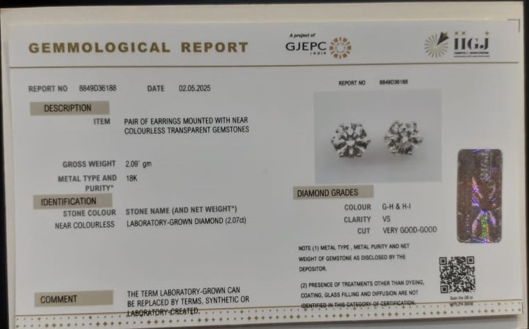 CVD EARRING 2.07 Ct. 3 CVJT06 2 CVD EARRING 2.07 Ct.