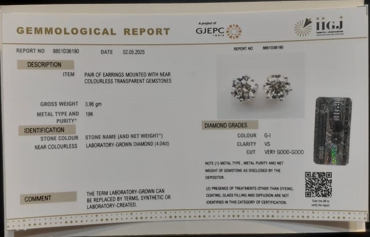 CVD EARRING 4.04 Ct. 3 CVJT07 2 CVD EARRING 4.04 Ct.