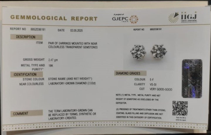 CVJT08 2 CVD EARRING 2.02 Ct.