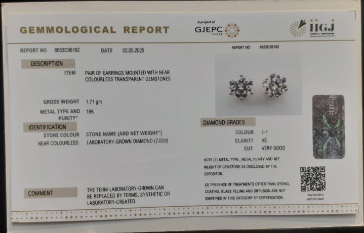 CVD EARRING 2.02 Ct. 3 CVJT09 2 CVD EARRING 2.02 Ct.