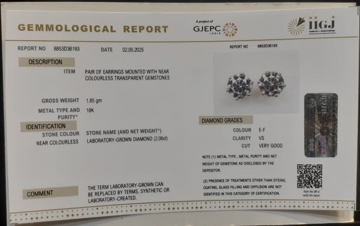 CVD EARRING 2.06 Ct. 3 CVJT10 2 CVD EARRING 2.06 Ct.