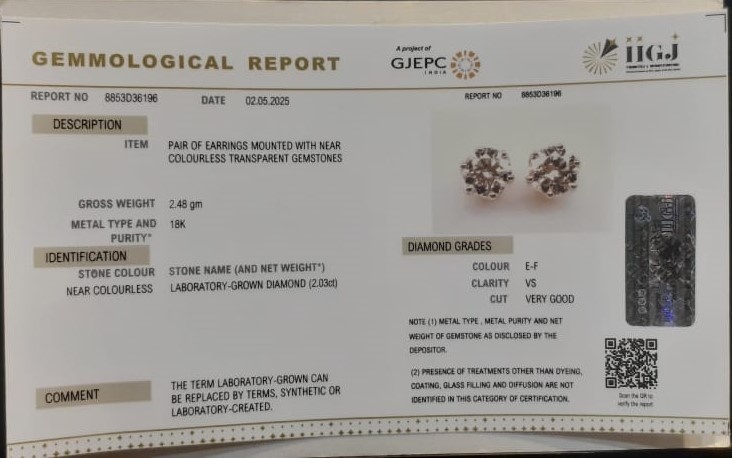 CVD EARRING 2.03 Ct. 3 CVJT12 2 CVD EARRING 2.03 Ct.