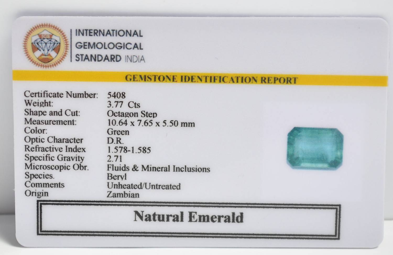 EMERALD 3.77 Ct. 3 EMRG20663 2 1 EMERALD 3.77 Ct.