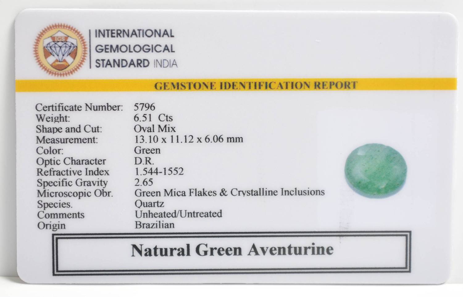 GREEN AVENTURINE 6.51 Ct. 3 GAT20 2 1 GREEN AVENTURINE 6.51 Ct.