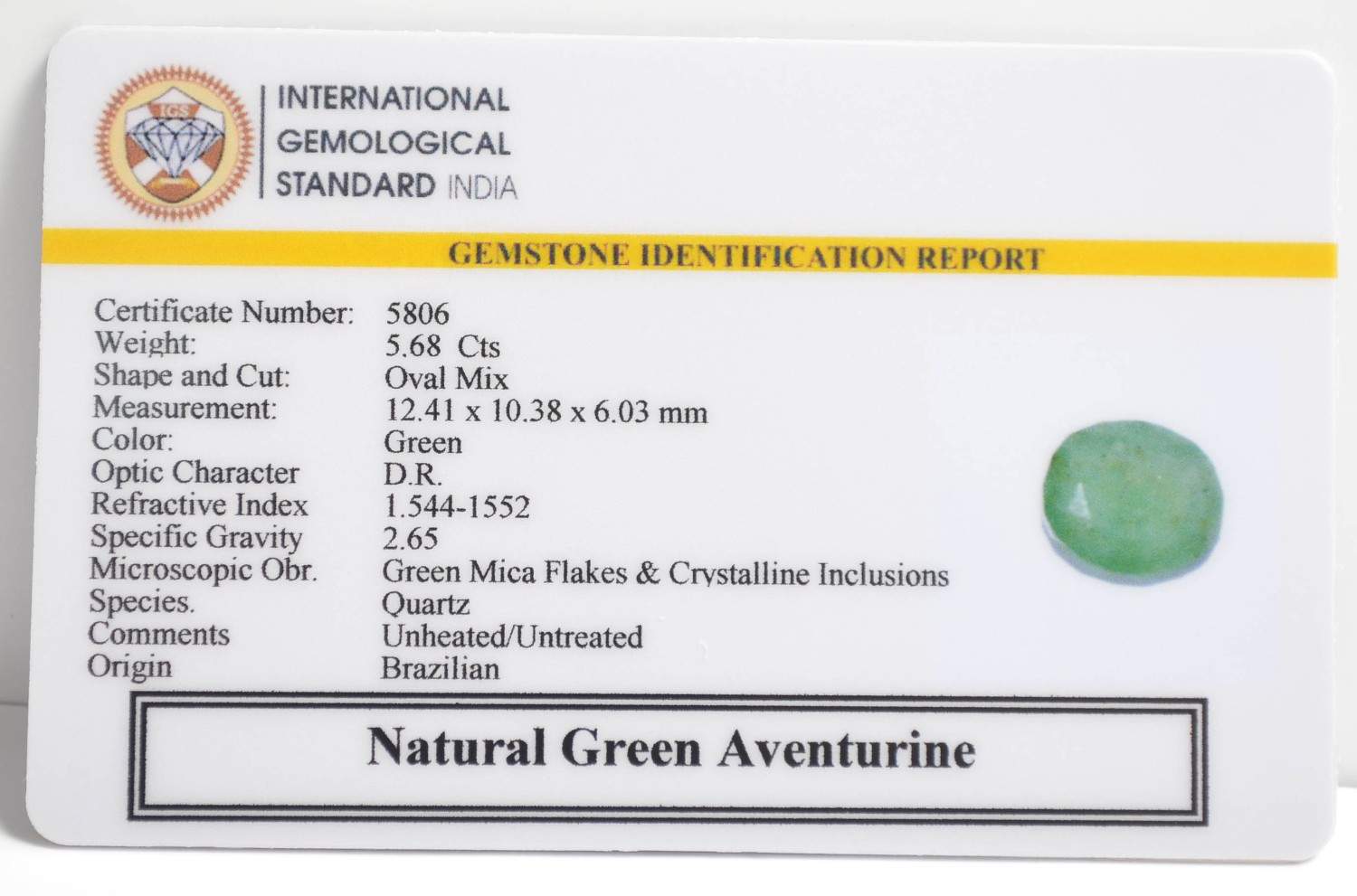 GAT30 2 1 GREEN AVENTURINE 5.68 Ct.