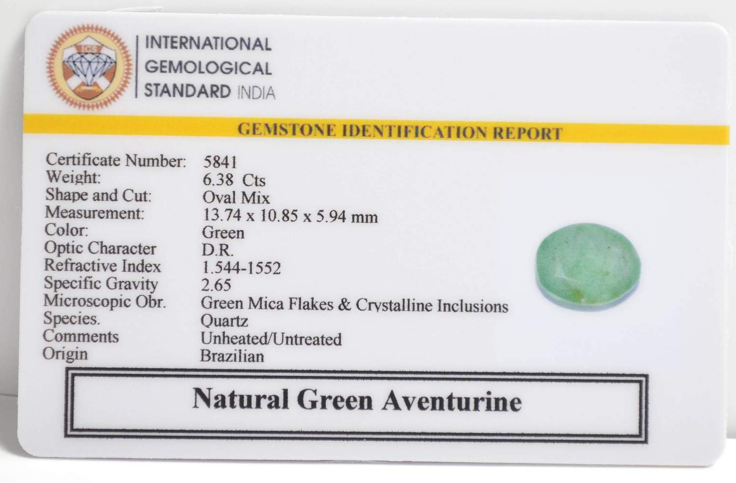 GREEN AVENTURINE 6.38 Ct. 3 GAT65 2 1 GREEN AVENTURINE 6.38 Ct.