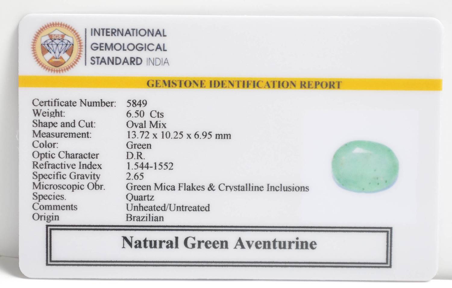 GAT73 2 1 GREEN AVENTURINE 6.5 Ct.