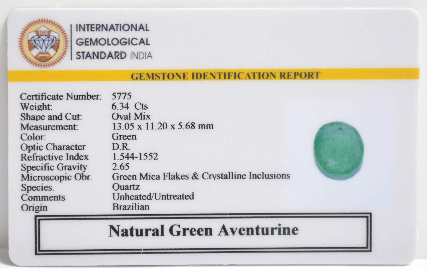 GREEN AVENTURINE 6.34 Ct. 3 GAT92 2 1 GREEN AVENTURINE 6.34 Ct.