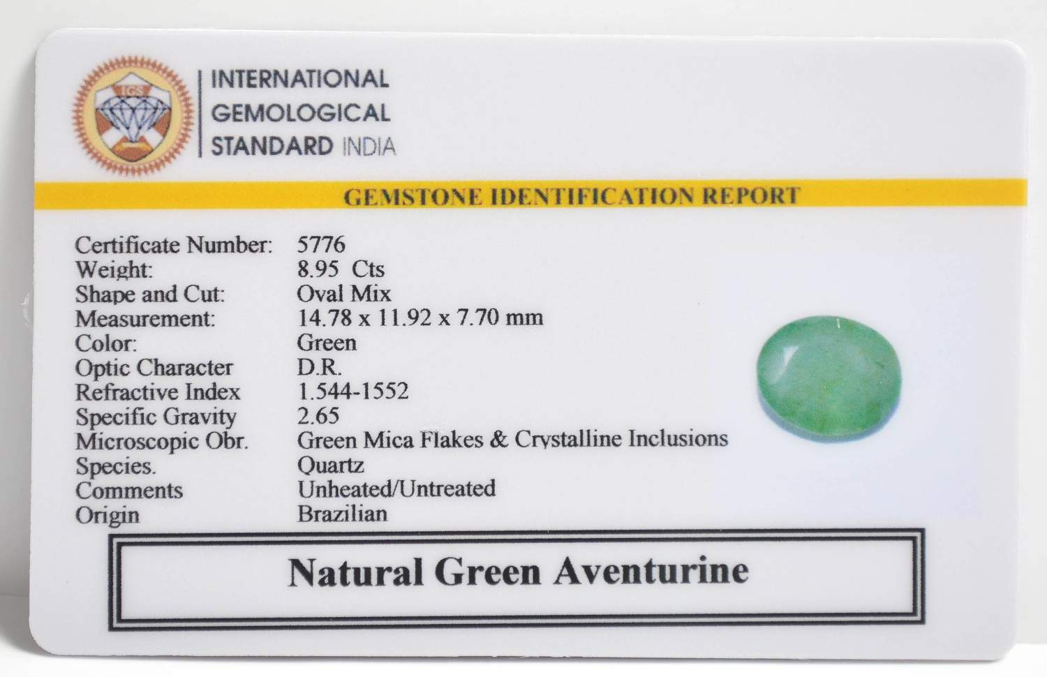 GAT93 2 1 GREEN AVENTURINE 8.95 Ct.