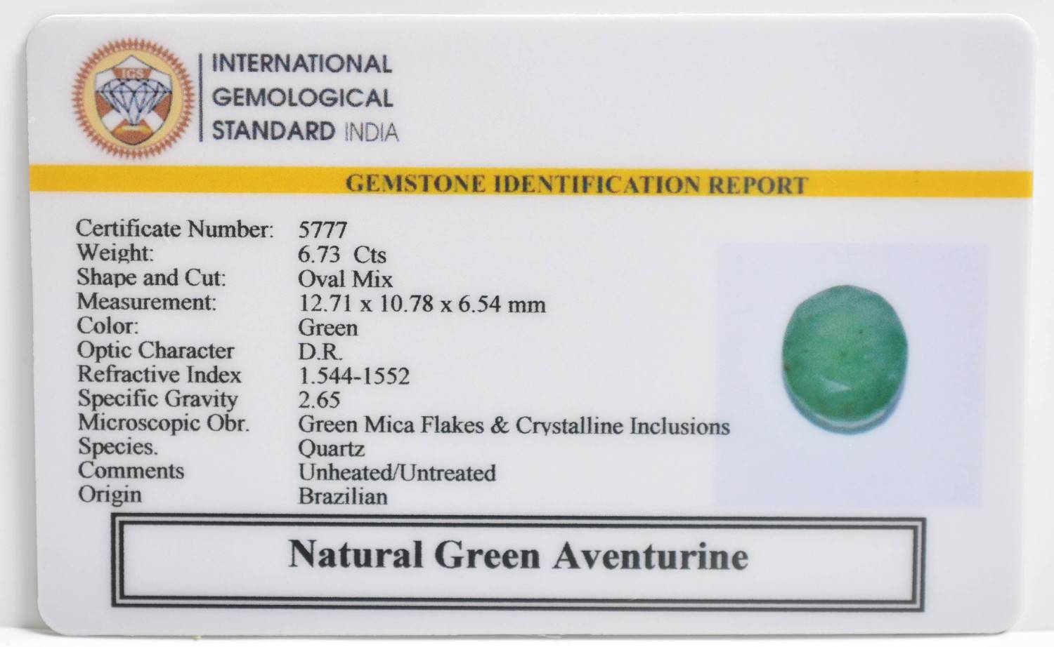 GATG4 2 1 GREEN AVENTURINE 6.73 Ct.
