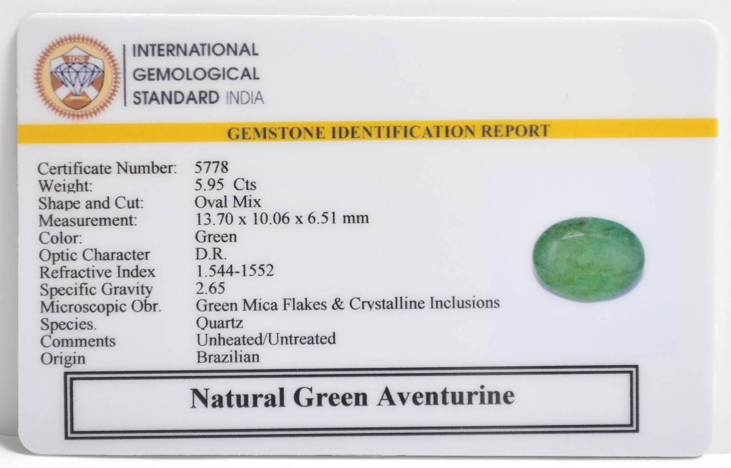 GATG5 2 1 GREEN AVENTURINE 5.95 Ct.