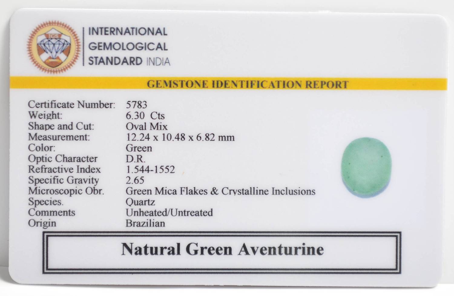 GATG6 2 1 GREEN AVENTURINE 6.3 Ct.