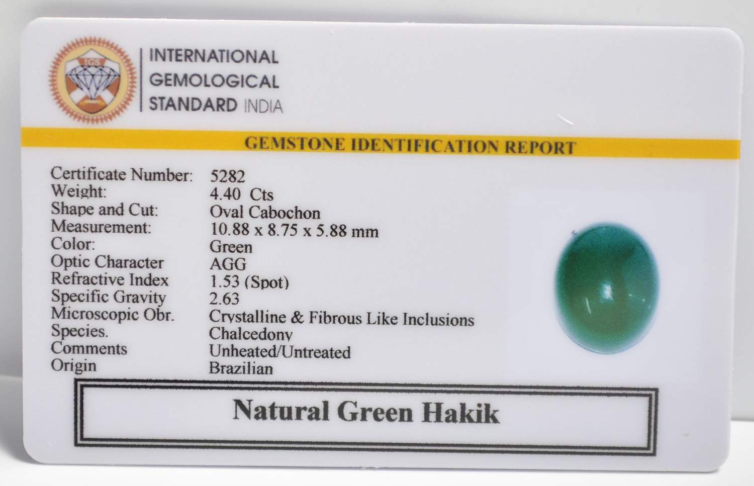 GHK15 2 1 GREEN HAKIK 4.4 Ct.