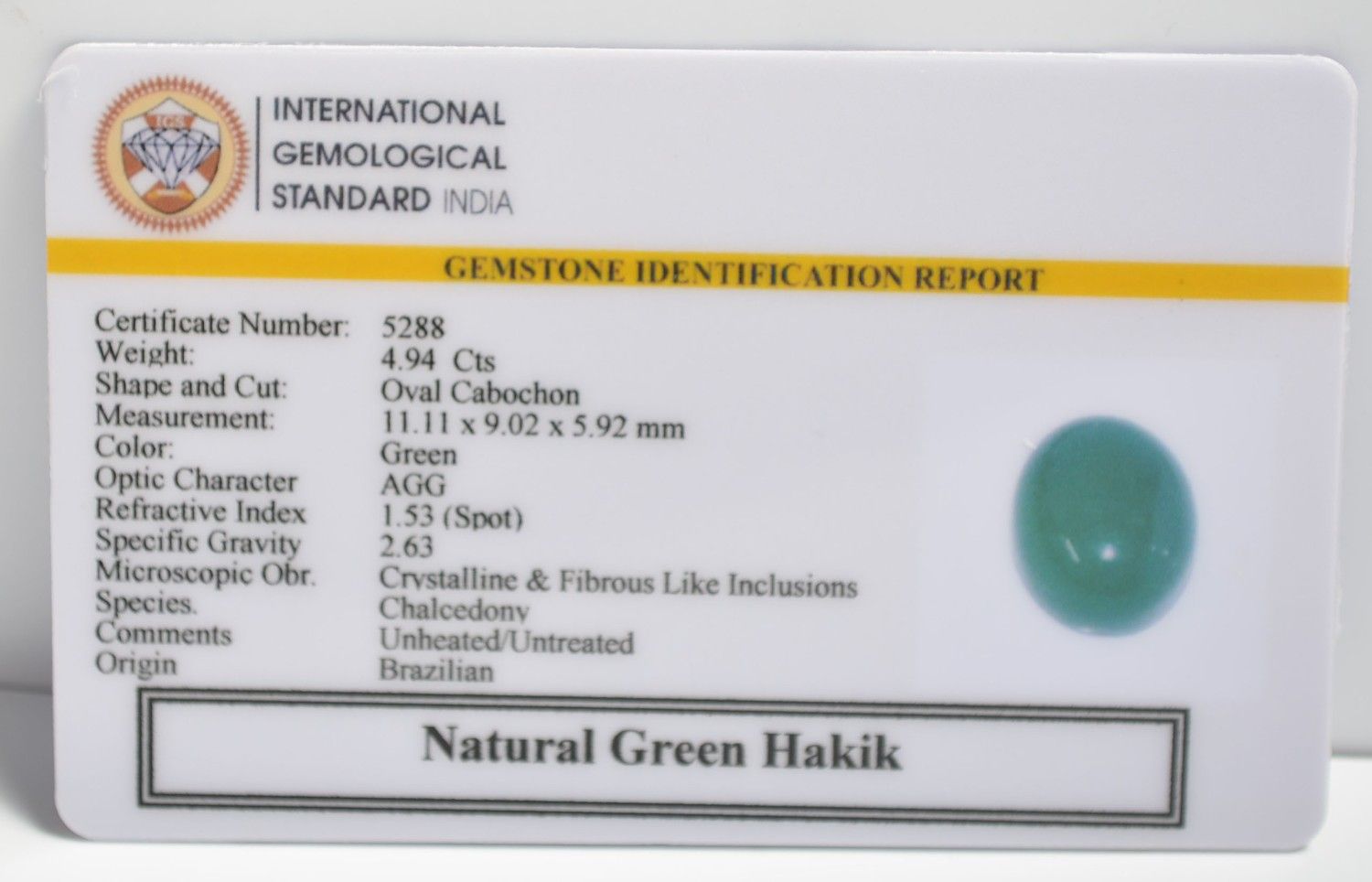 GHK19 2 1 GREEN HAKIK 4.94 Ct.