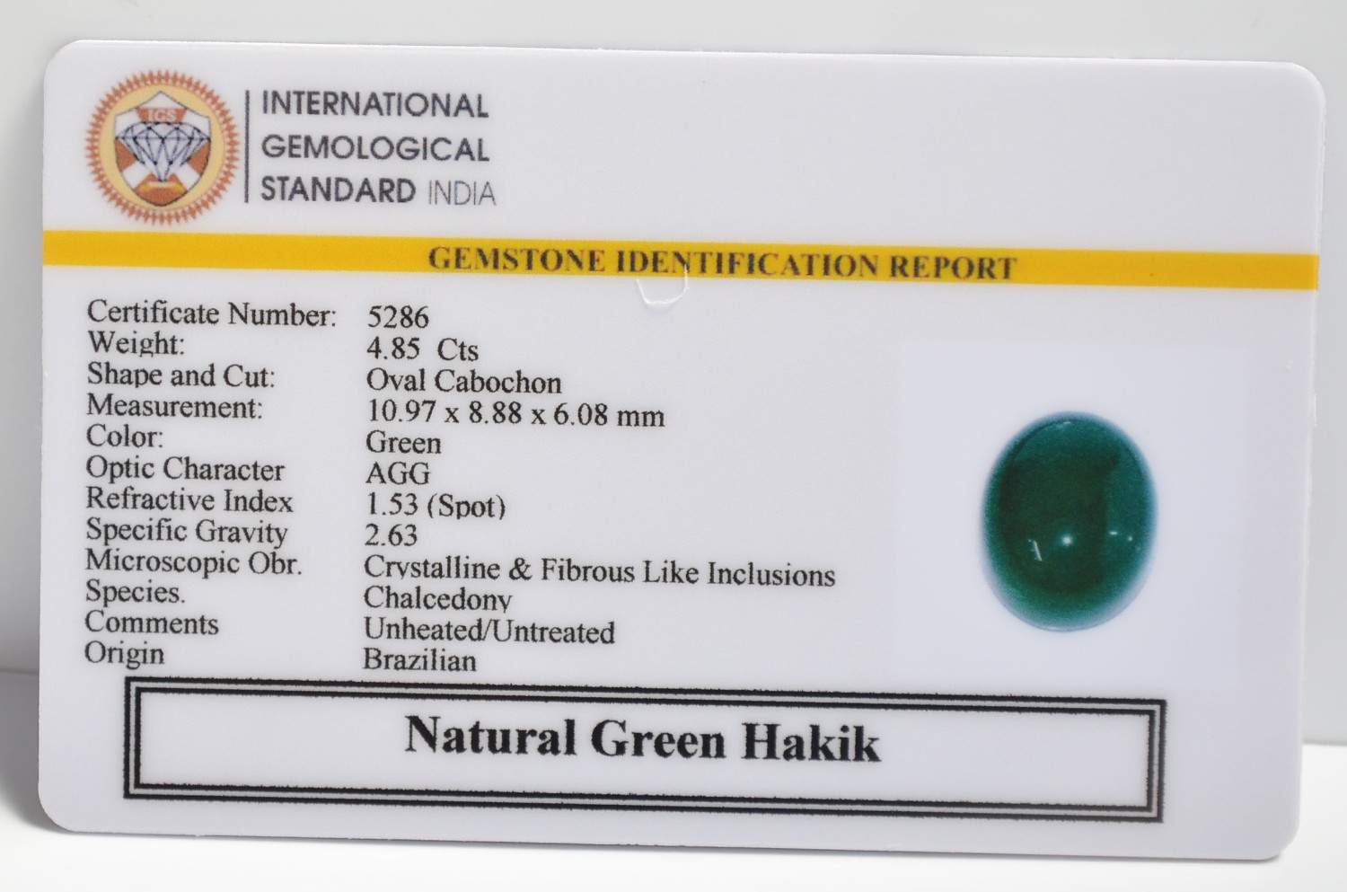 GHKG10 2 1 GREEN HAKIK 4.85 Ct.