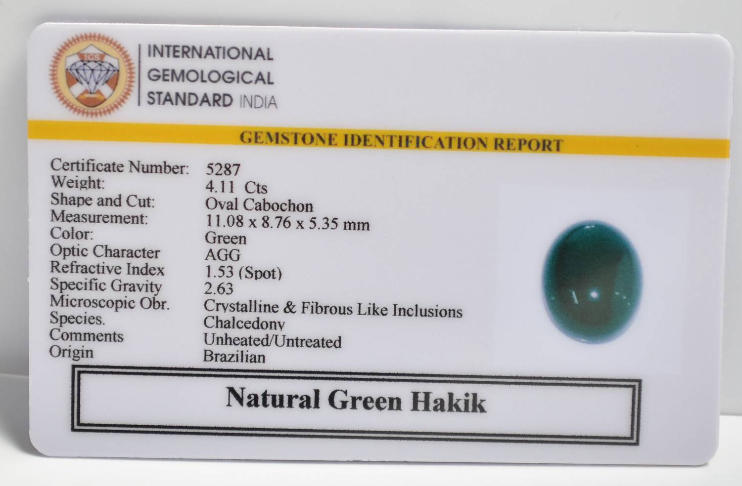 GHKG11 2 1 GREEN HAKIK 4.11 Ct.