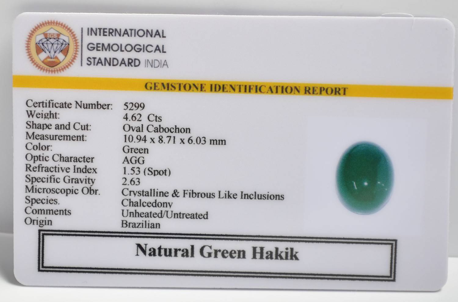 GHKG13 2 1 GREEN HAKIK 4.62 Ct.