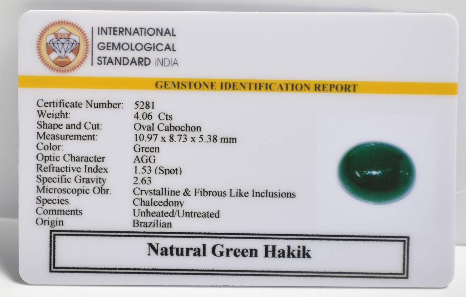 GHKG9 2 1 GREEN HAKIK 4.06 Ct.
