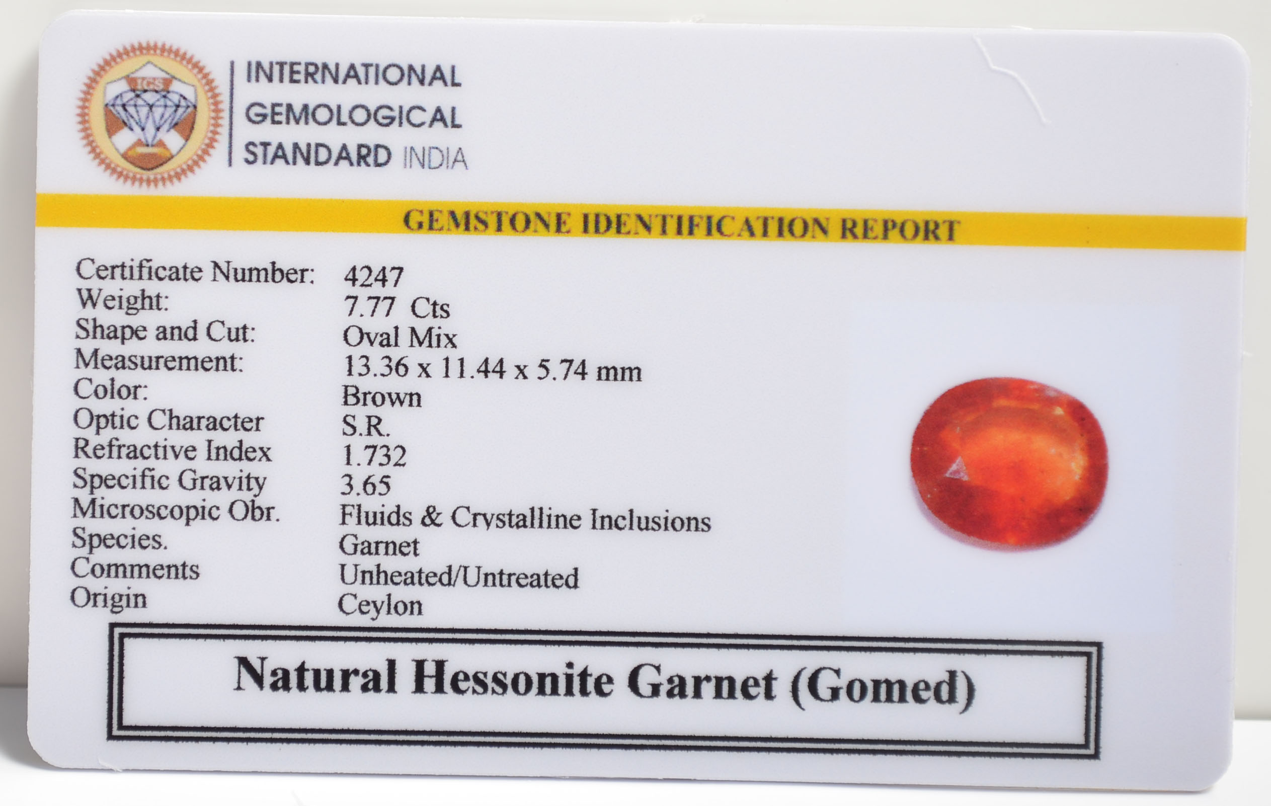 GMD7175 2 1 HESSONITE GOMED 7.77 Ct.