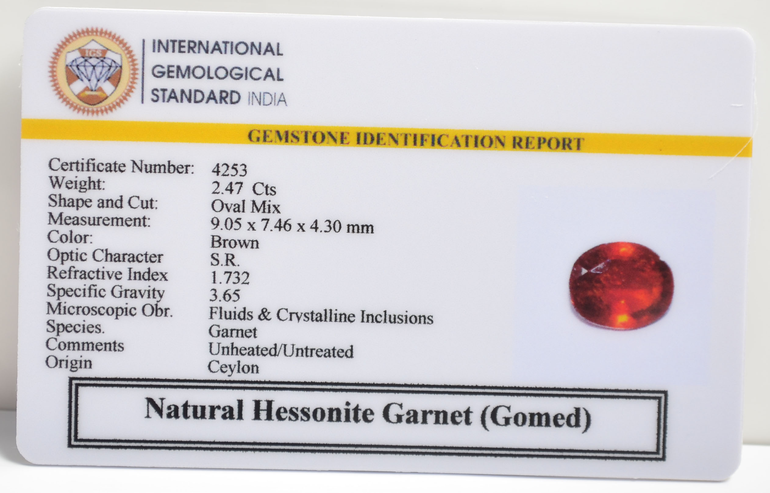 GMD7180 2 1 HESSONITE GOMED 2.47 Ct.