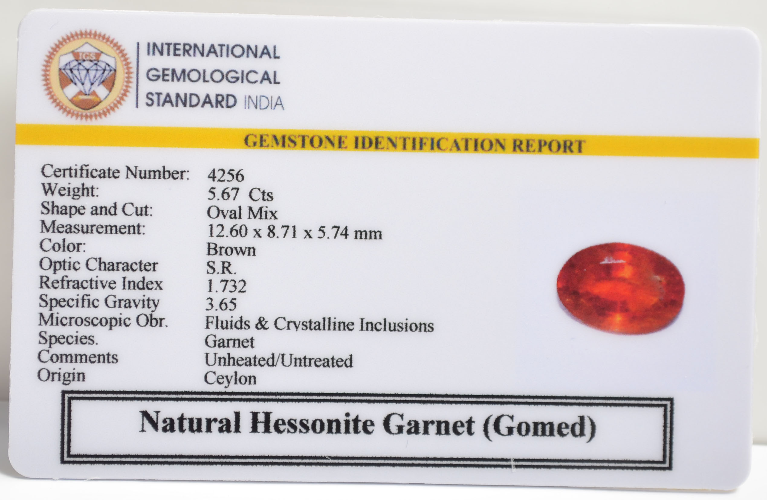 GMD7183 2 1 HESSONITE GOMED 5.67 Ct.