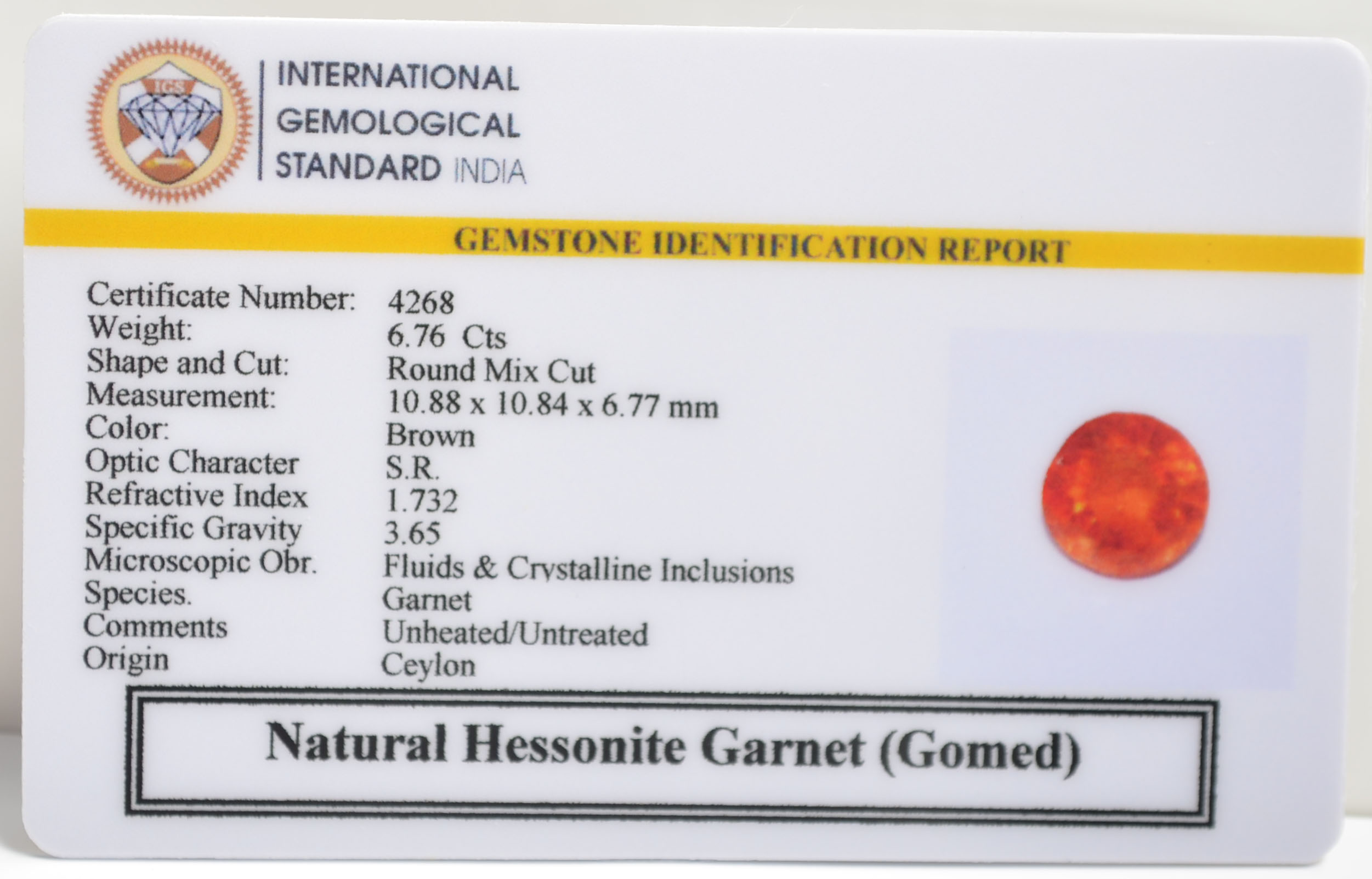 GMD7192 2 1 HESSONITE GOMED 6.76 Ct.