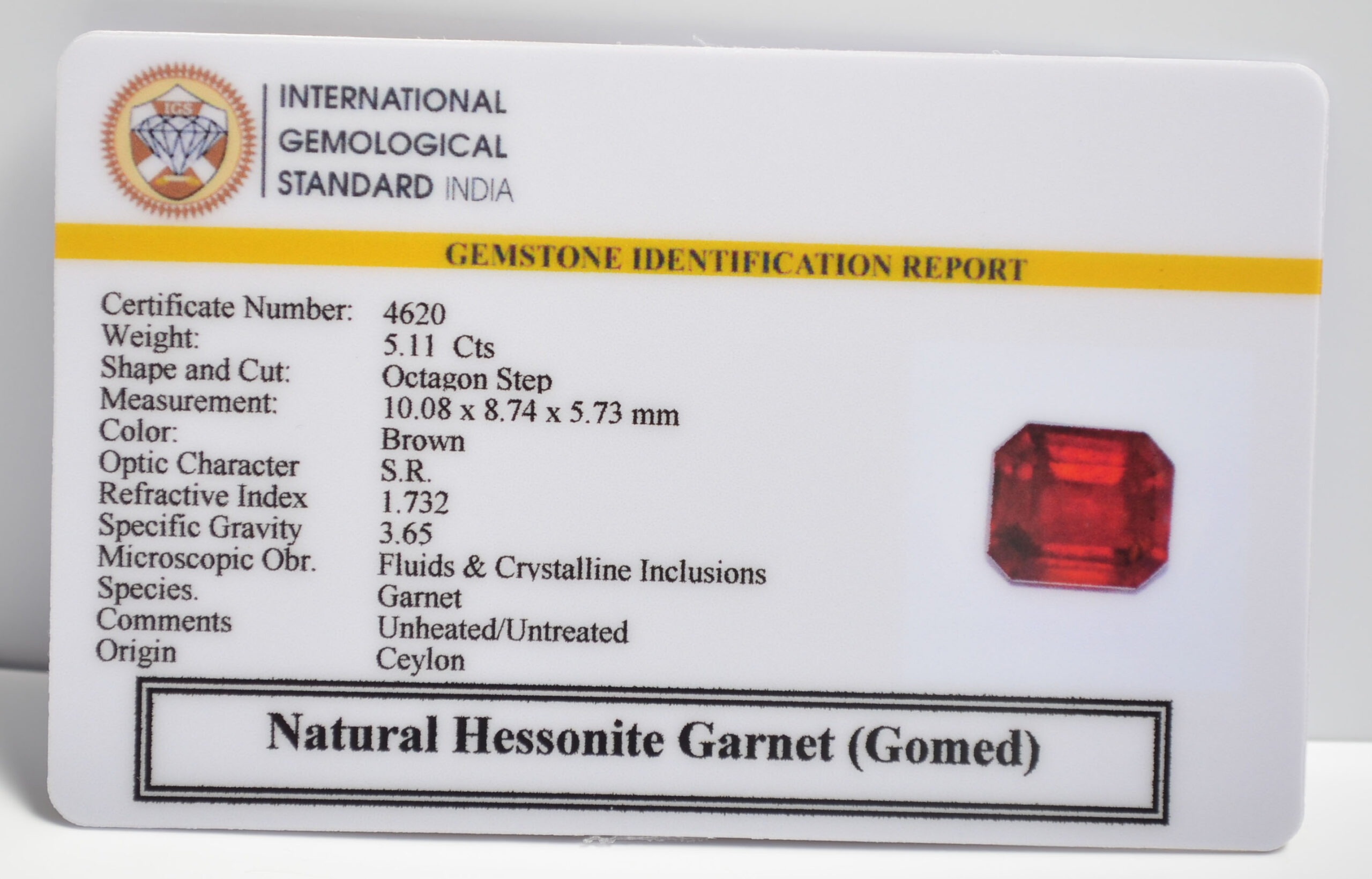 GMD7250 2 1 scaled HESSONITE GOMED 5.11 Ct.