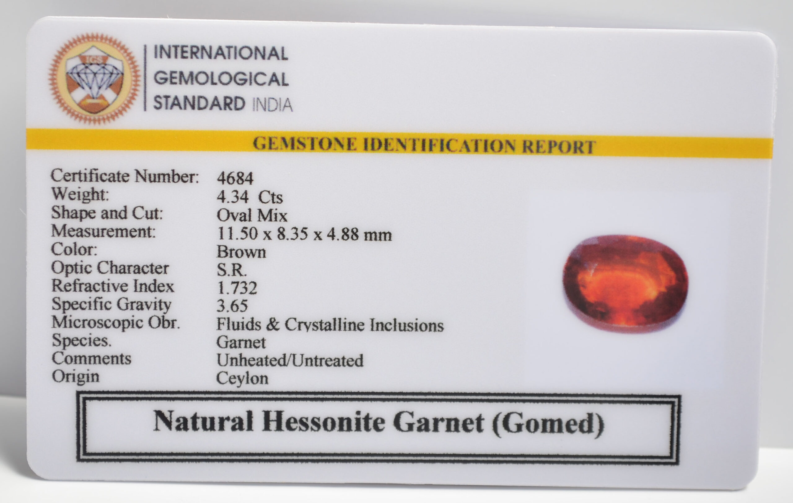 GMD7280 2 1 scaled HESSONITE GOMED 4.34 Ct.