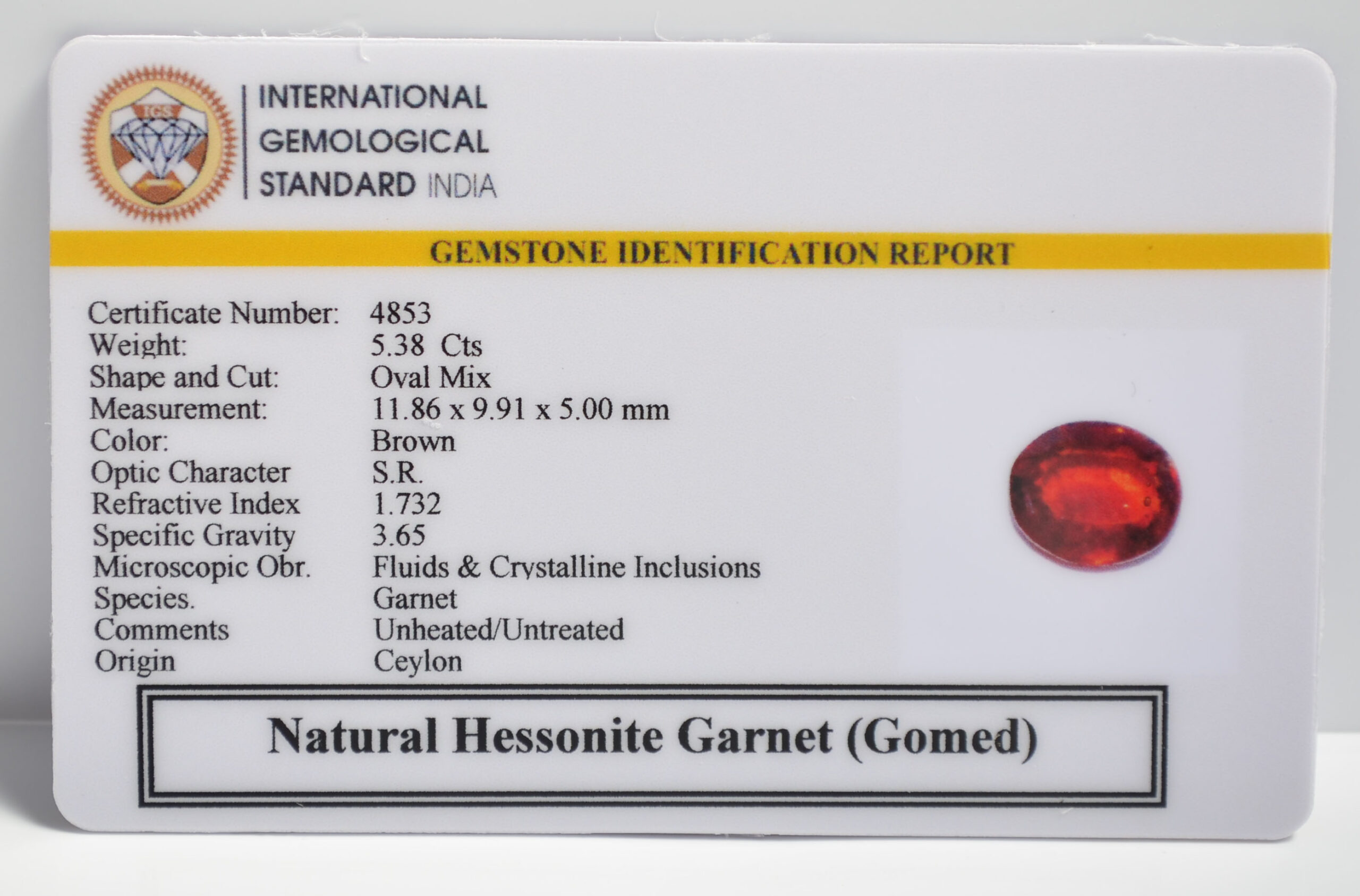 GMD7441 2 1 scaled HESSONITE GOMED 5.38 Ct.