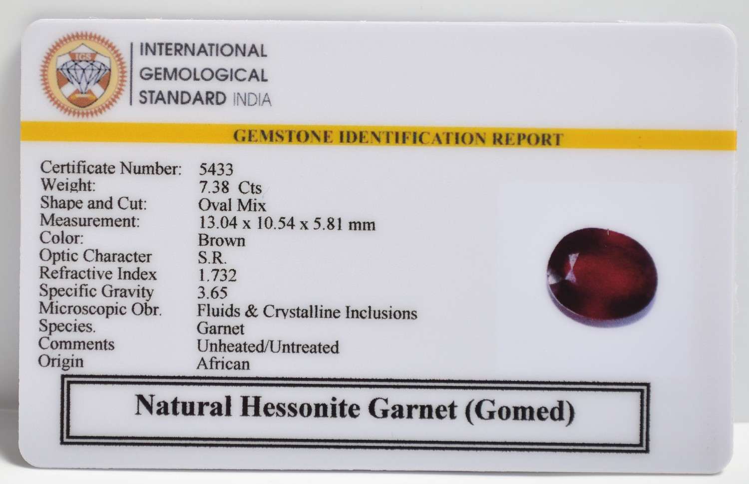 GMD7482 2 1 HESSONITE GOMED 7.38 Ct.