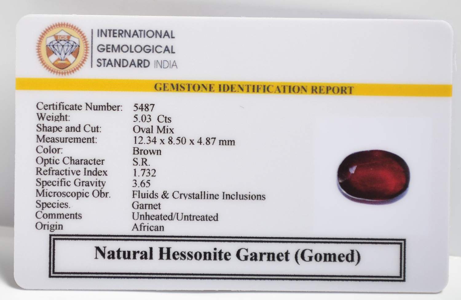 GMD7505 2 1 HESSONITE GOMED 5.03 Ct.