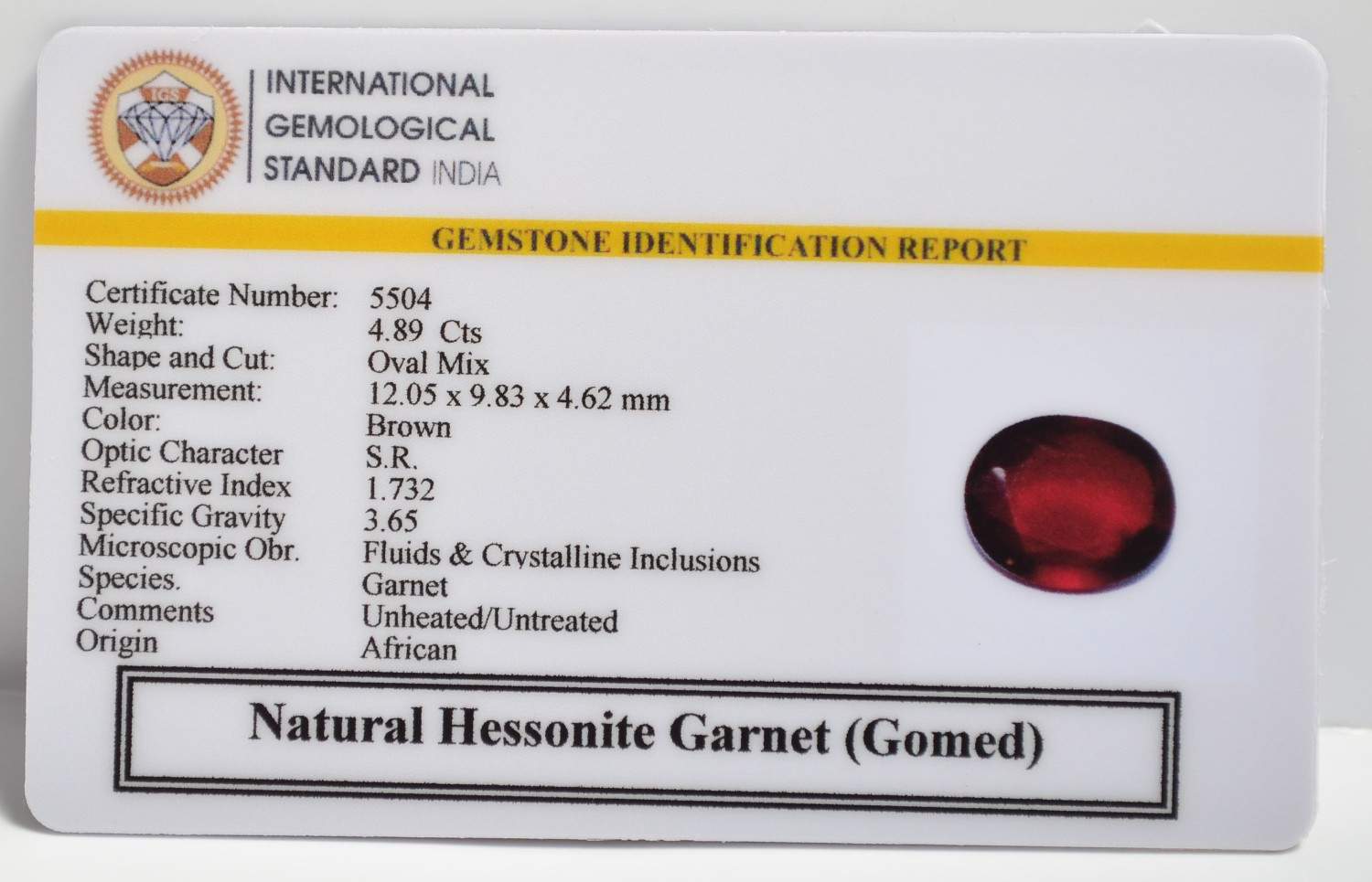 GMD7522 2 1 HESSONITE GOMED 4.89 Ct.