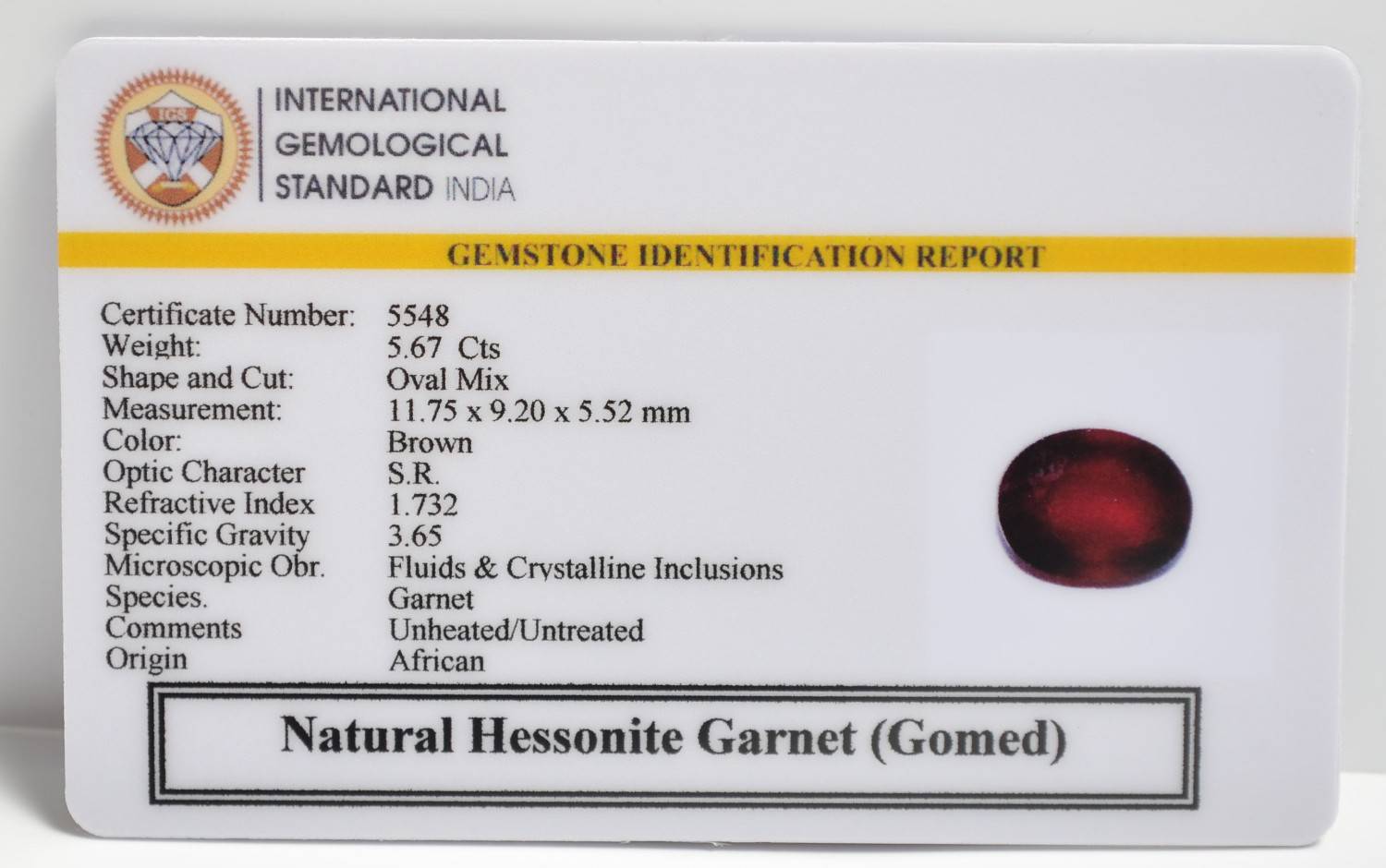 GMD7566 2 1 HESSONITE GOMED 5.67 Ct.