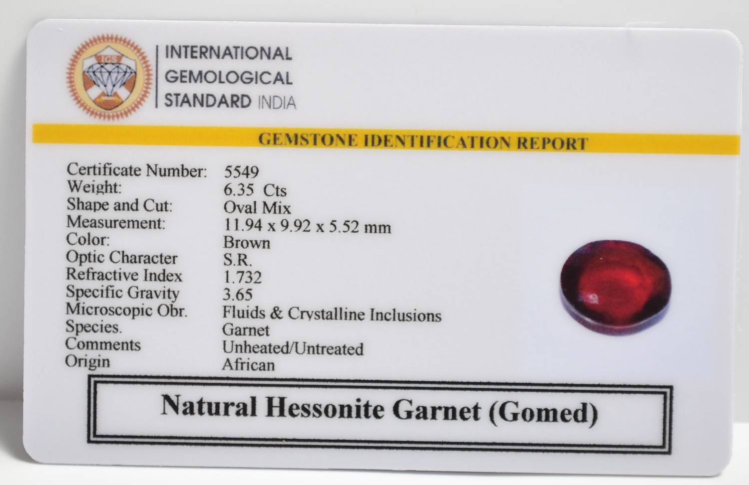 GMD7567 2 1 HESSONITE GOMED 6.35 Ct.