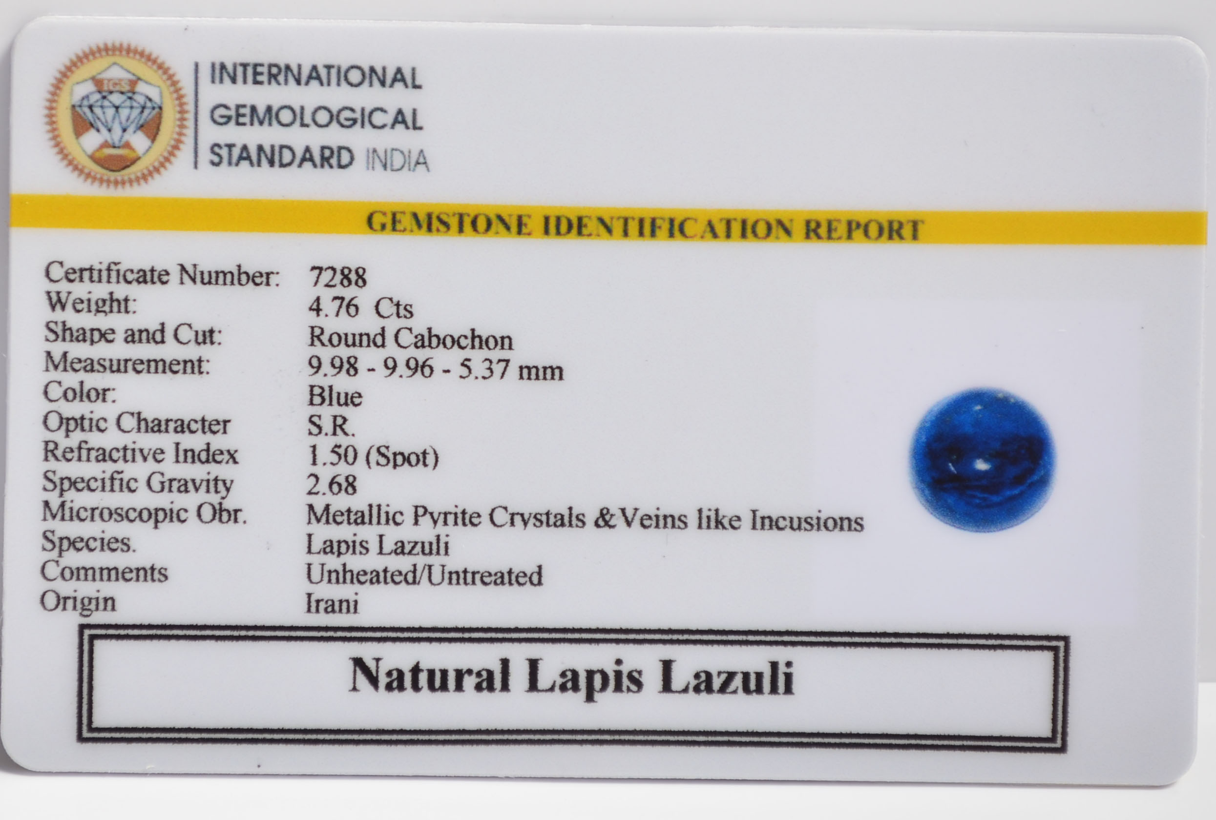 LAPIS LAZULI 4.76 Ct. 3 LLAZ1484 2 LAPIS LAZULI 4.76 Ct.