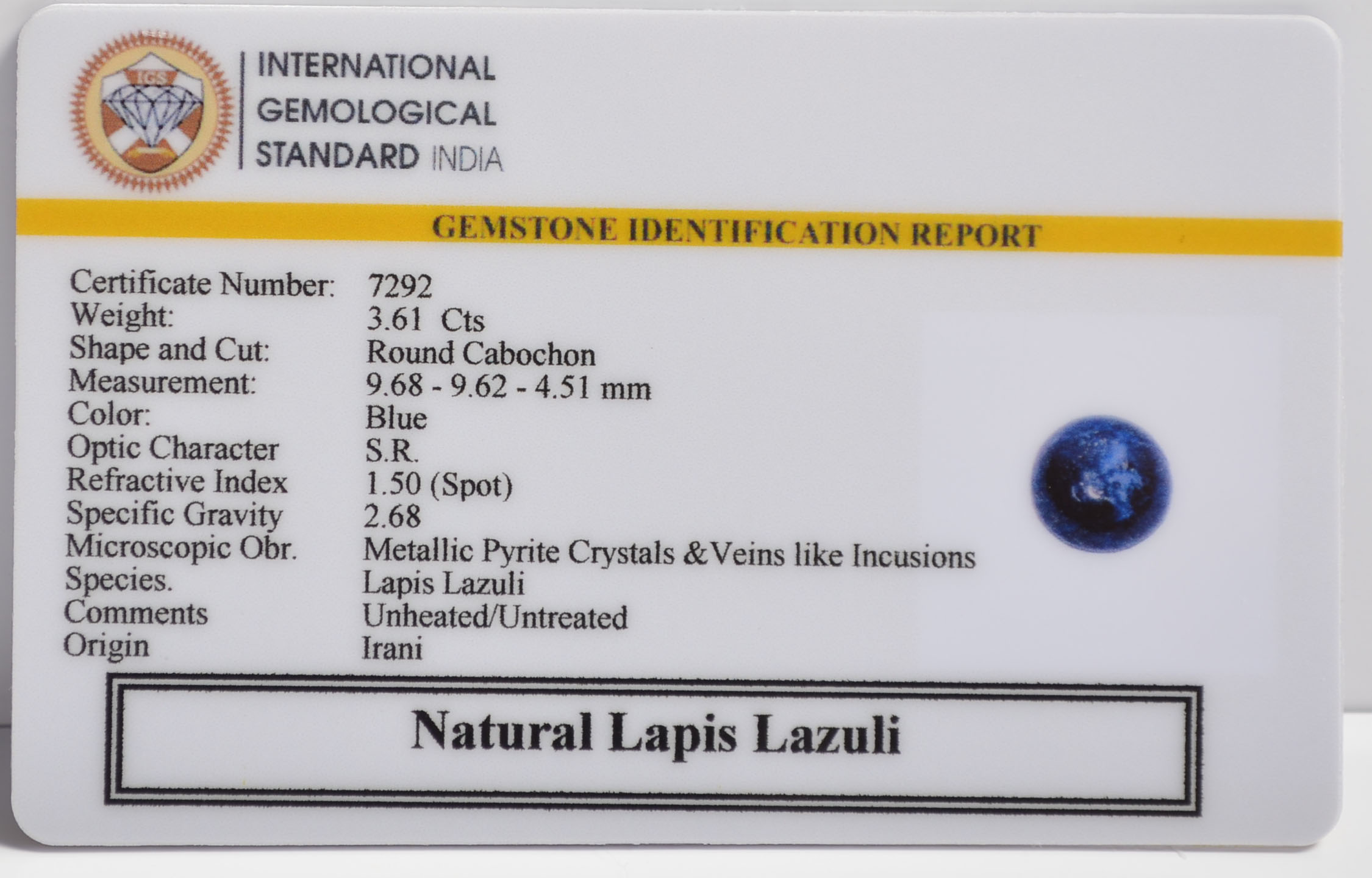 LAPIS LAZULI 3.61 Ct. 3 LLAZ1488 2 LAPIS LAZULI 3.61 Ct.